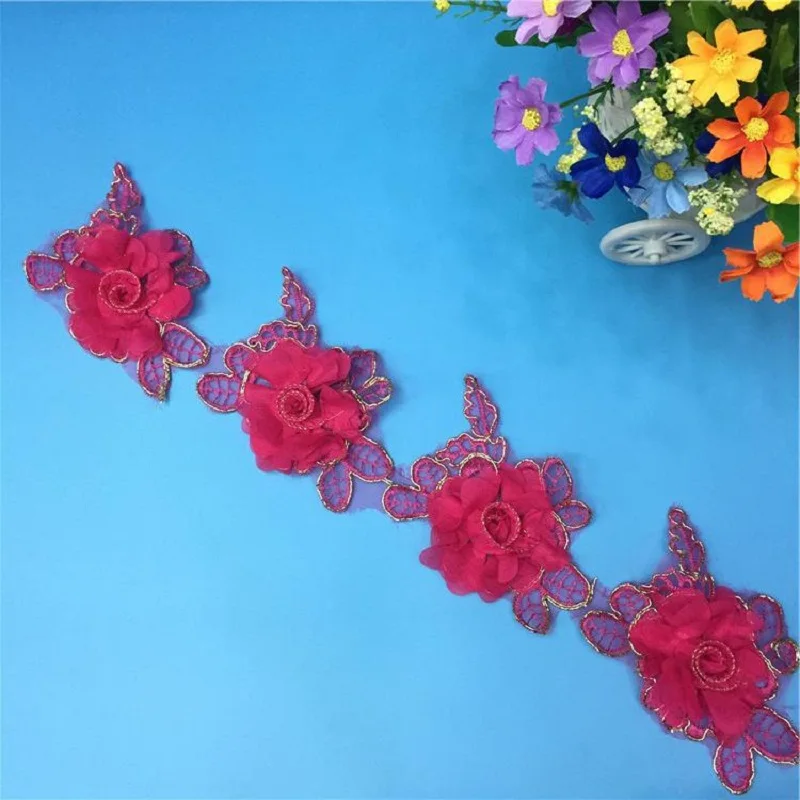 1 ярд Красочные шифон цветок лист цветочные кружева край отделка ленты ткань