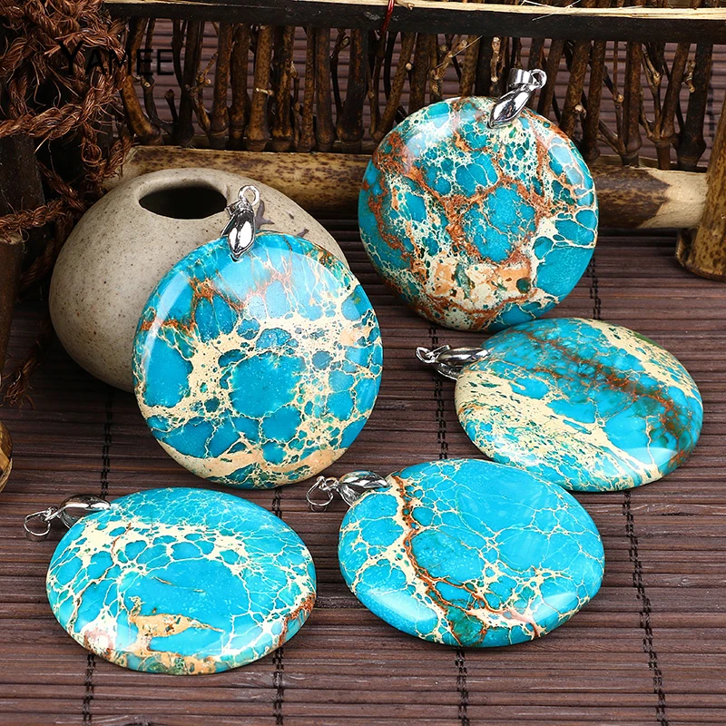 45x45 мм круглый морской синий Цвет Морская осадочная яшма Кулон Полудрагоценный