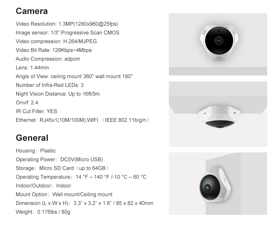 SANNCE 360 градусов Беспроводная панорамная камера мини 960P сеть Wi-Fi рыбий глаз безопасности ip-камера wifi 1.3MP видео Встроенный микрофон