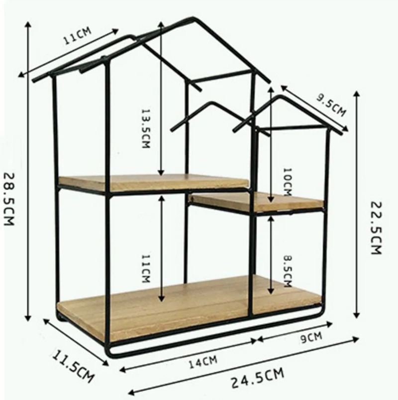 Деревянная полка в форме домика металлическая настенная подвесная Офисная для
