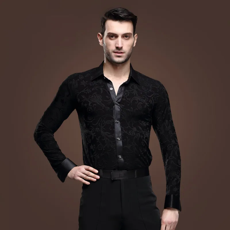 

black mens latin shirts dance top mens ballroom dancewear men's latin dance costumes stage clothing for men ballroom clothes