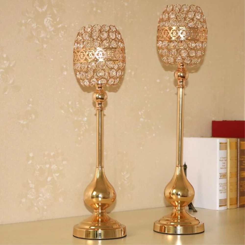 Золотые подсвечники для свечей праздничные креативные хрустальные свадебные