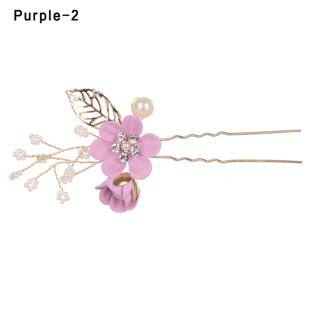 purple 02 1 шт., роскошные цветочные аксессуары для волос, головной убор для невесты, свадьбы, укладки волос, листья, шпильки для волос, модные Кристальные палочки для волос - Цвет: purple 02