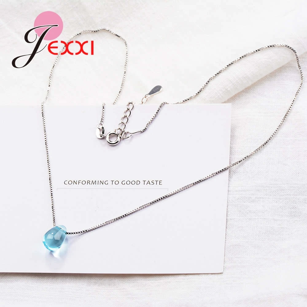 Оптовая цена модное ожерелье JEXXI из прозрачной синей овальной подвески цепочка в