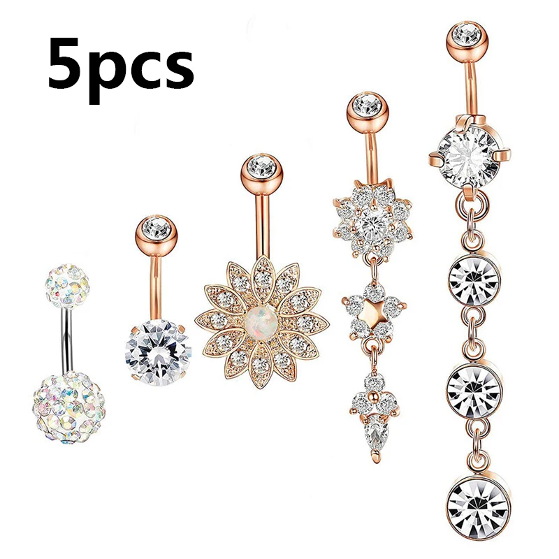 5pcs 1 Набор хирургическое стальное кольцо для пирсинга живота пупка пирсинг сексуальный пирсинг Ombligo пирсинг уха пупка серьги золотые украшения для тела Пирсинг - Metal color: 5pcs