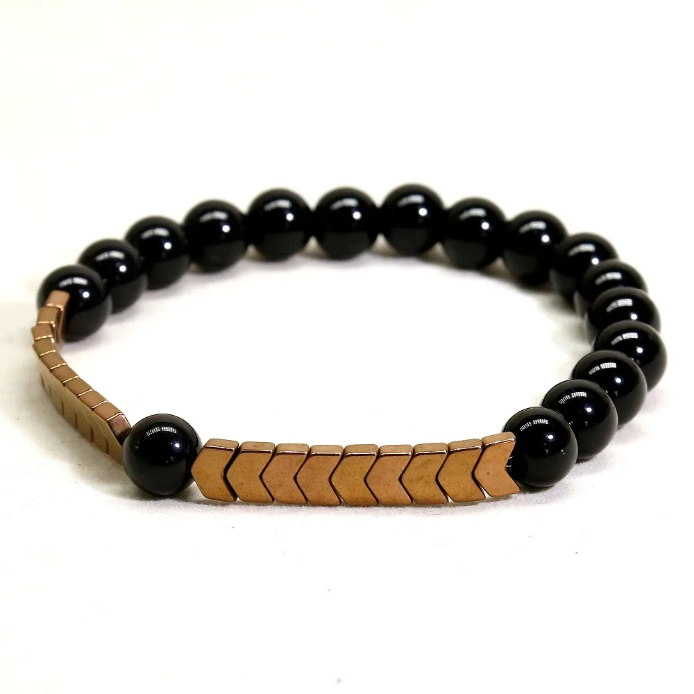 Натуральный Черный Оникс Камень Бисер браслет мужской гематит шарма