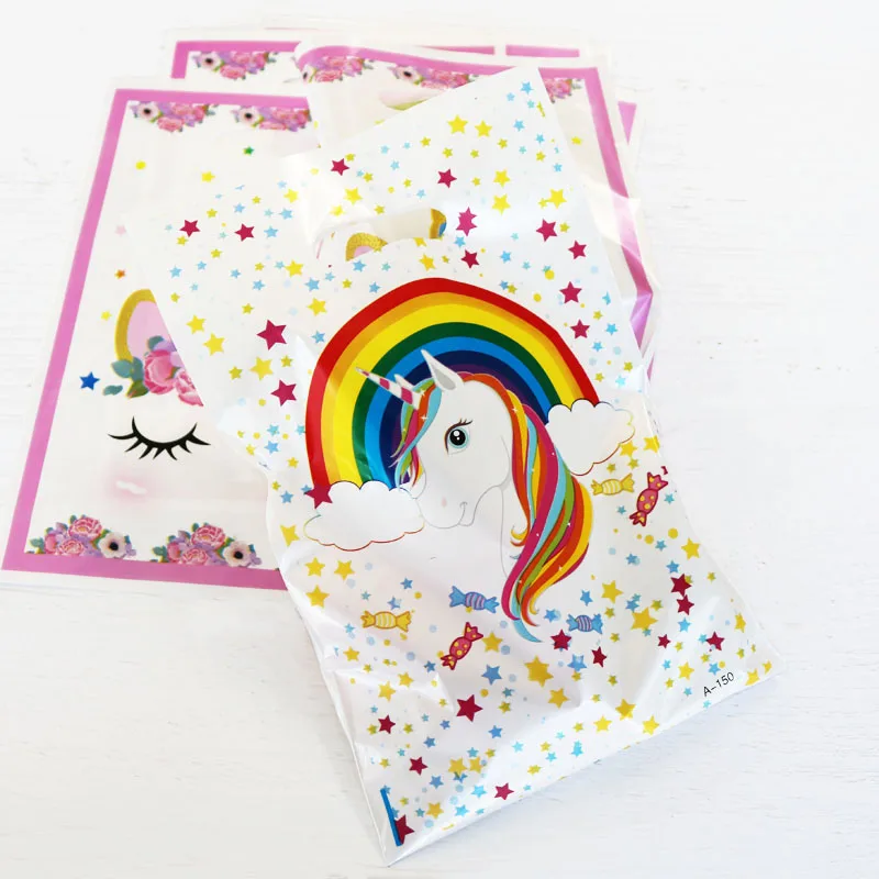 Подарочные пакеты 20 шт. для ловушек пластиковые с радужными звездами единорогом