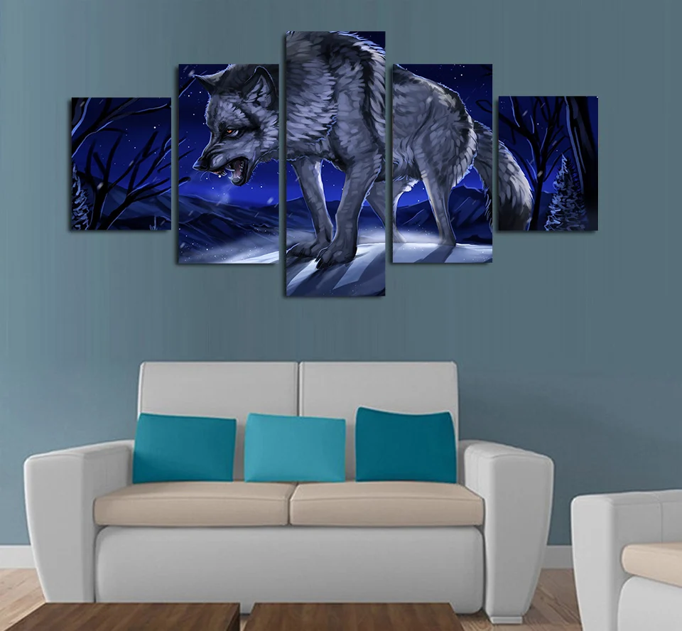 HD с принтом волка лунный свет ночного живопись на холсте Декор печать плаката