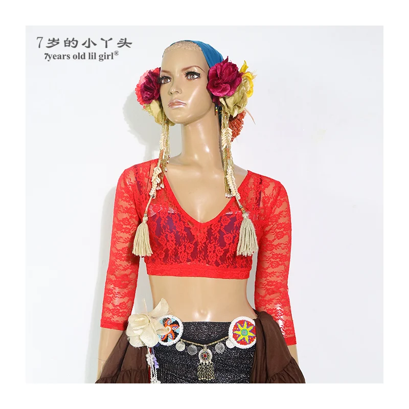 Топ для танца живота Ats Племенной кружево чоли падения с длинным рукавом Для