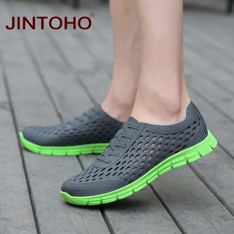 Мужские дышащие туфли jintoho летняя пляжная обувь высокого качества недорогая