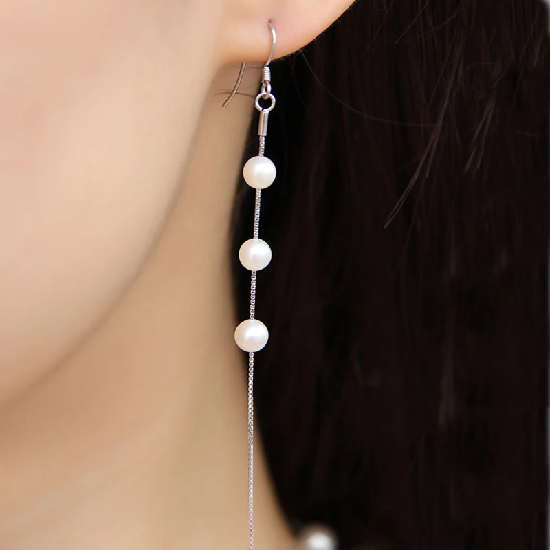 Длинные висячие серьги с жемчугом для женщин цепи натуральный круглый белый
