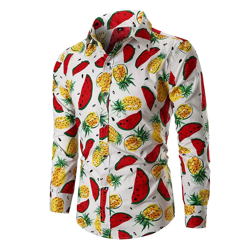

2019 New Fruits Prints Shirts Mens Clothes Long Sleeve Mens Dress Shirts Casual Regular fit Camisa Social Masculina 021204
