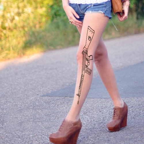 

Rifle Pattern Printed Silk Stockings Street Tattoo Pantyhose