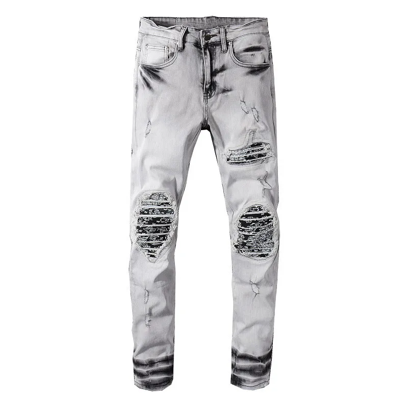MORUANCLE модные Для мужчин марка NEW Fashion Hi Street рваные байкерские джинсы брюки рваная уличная одежда мотоциклетные брюки из джинсовой ткани с отверстиями Размеры 29-40