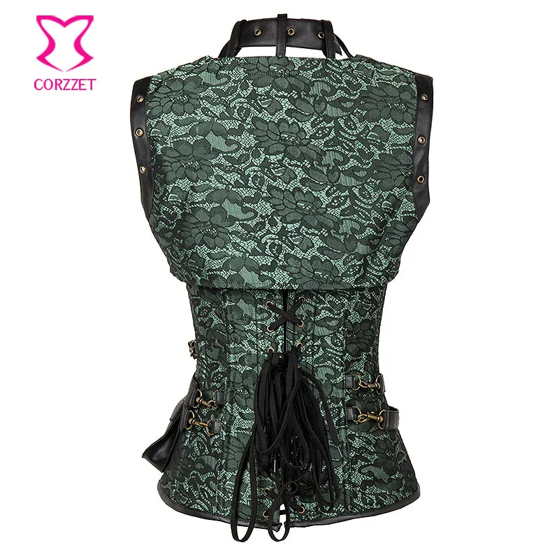 Зеленый/Черный винтажный готический корсет одежда в стиле стимпанк женский