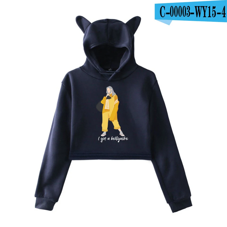 navy blue FADUN Tommee Billie Eilish модный тренд сала короткий кошачий Топ женские летние толстовки с капюшоном толстовка сексуальная Горячая Kpop Harajuku размера плюс - Цвет: navy blue