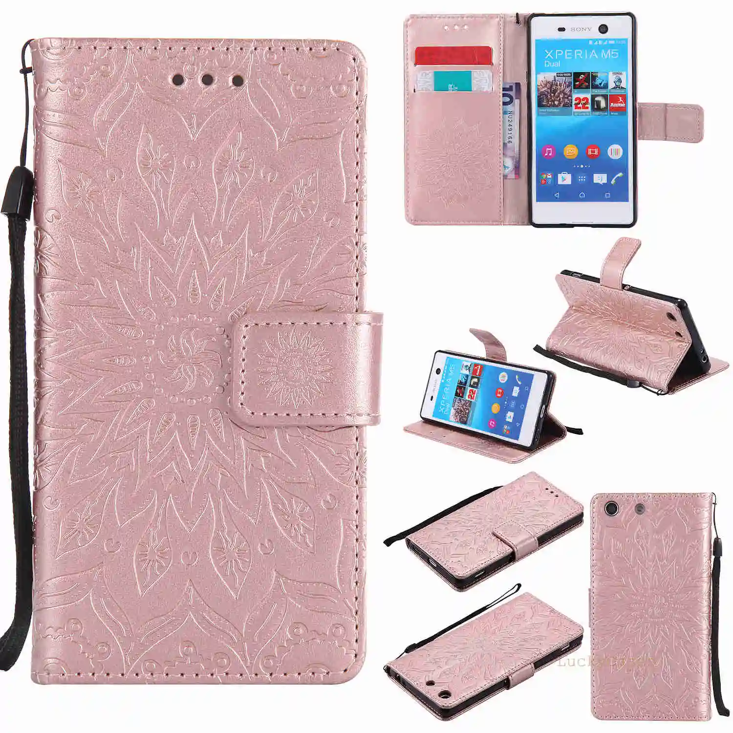 Роскошный кожаный 3D тиснением Защита от солнца цветок флип чехол для Sony M5 Стенд