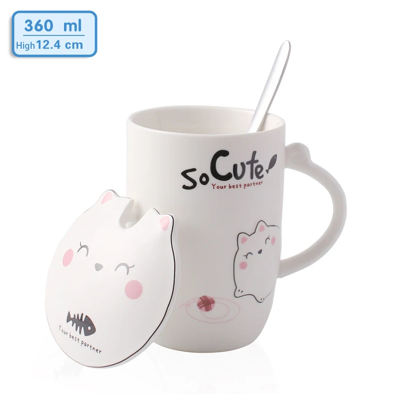 Pink BAIPO 360 мл креативная кружка с мультяшным рисунком керамическая кофейная чашка милый кот кружка с крышкой с ложкой молочные чашки домашний офис ежедневная посуда для напитков подарок - Цвет: Pink