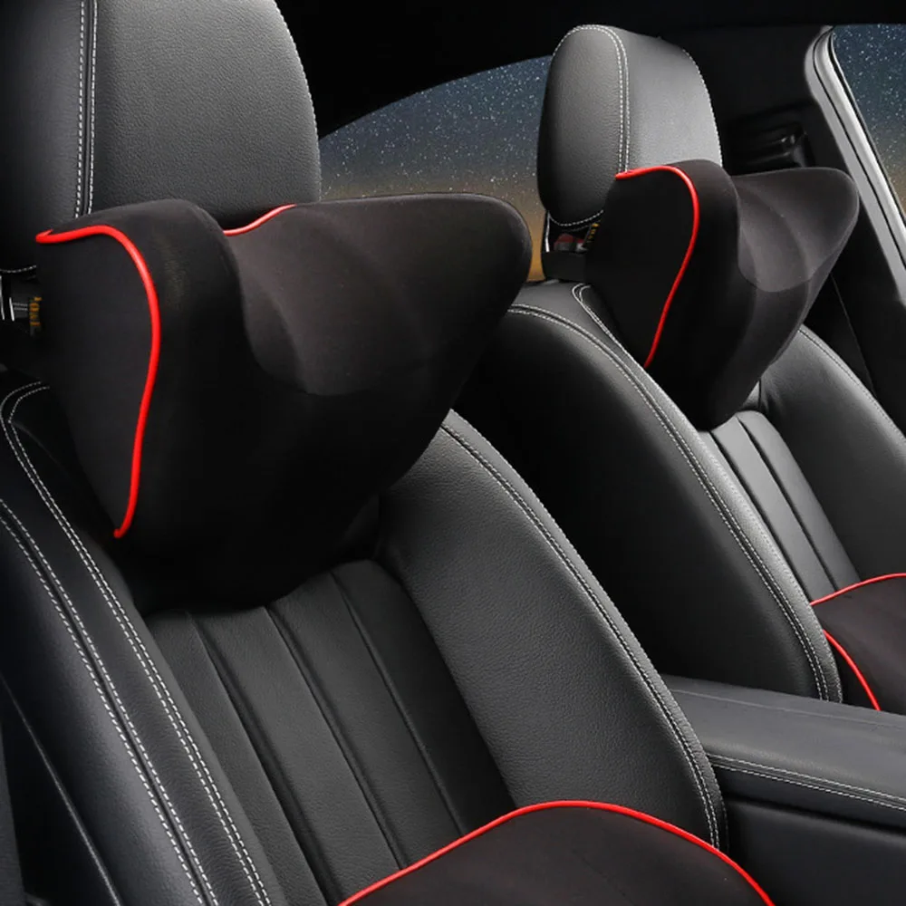 Black-Red-Neck JINSERTA пены памяти подголовник автомобиля шеи Подушка сидение спины Поддержка поясничные подушки для отдыха подушка для универсальных автомобильных аксессуаров - Цвет: Black-Red-Neck