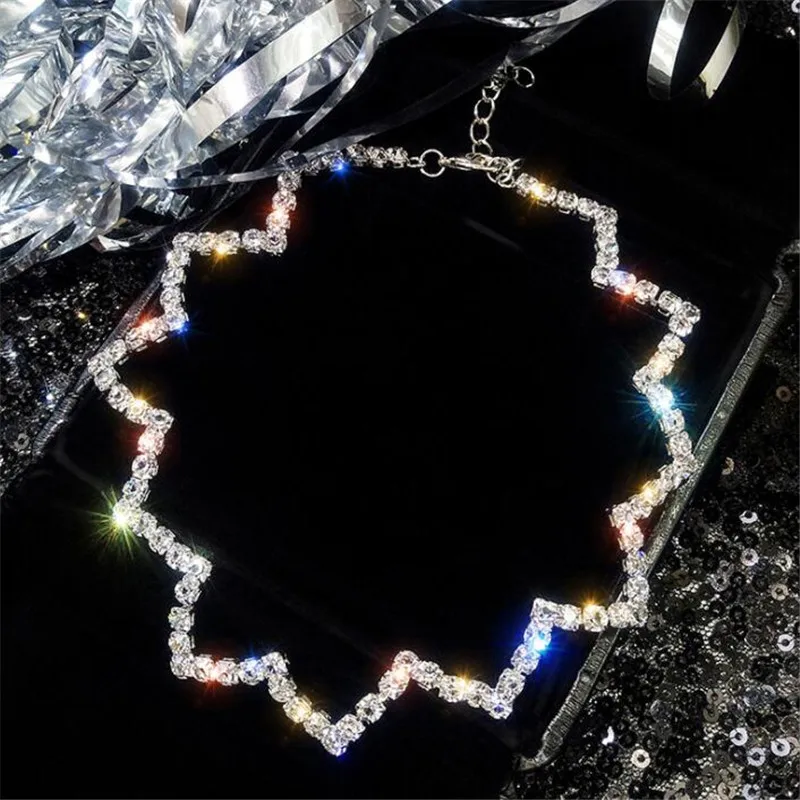 silver FYUAN, полностью Стразы, колье, ожерелья для женщин,, Bijoux, серебряный цвет, рябь, Кристальные ожерелья, массивные ювелирные изделия, вечерние, подарки - Окраска металла: silver