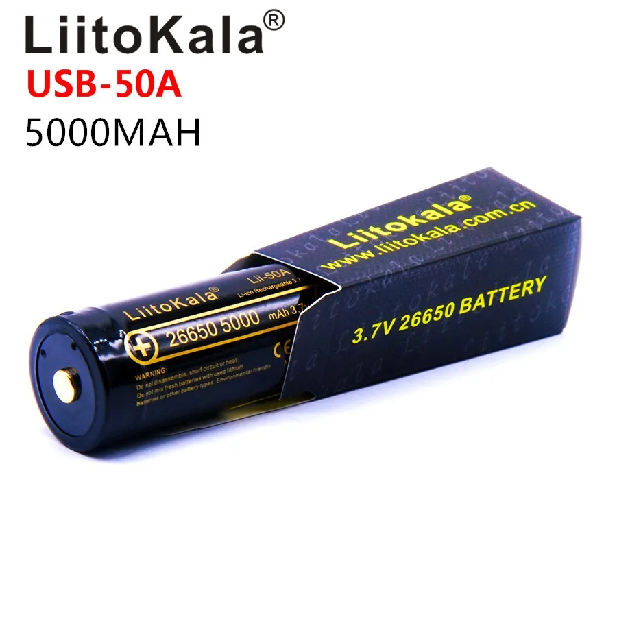 LiitoKala lii 50A 26650 5000 мАч литиевая батарея 3 7 в para flash ligh con светодиодный индикатор luz DC
