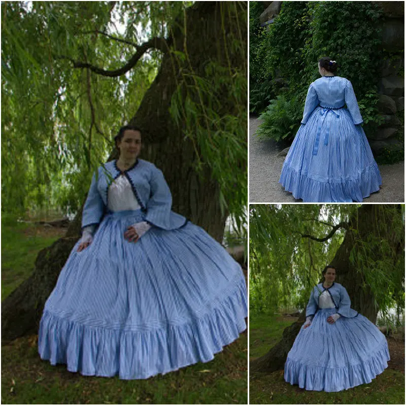 Customer-made 19 Century Blue Vintage Victorian Dress 1860s Civil War Southern Belle Gown Marie Antoinette dresses US4-36 C-440 |