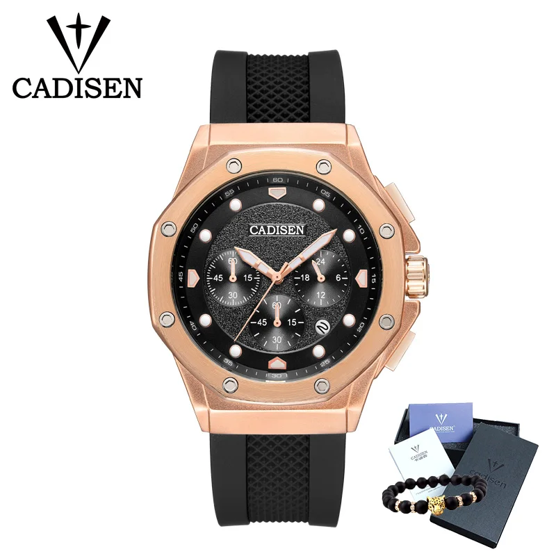 Rose-gold CADISEN Мужские часы Часы мужские золотые Роскошные мужские часы из нержавеющей стали кварцевые часы военные водонепроницаемые часы Relogio Masculino - Цвет: Rose-gold