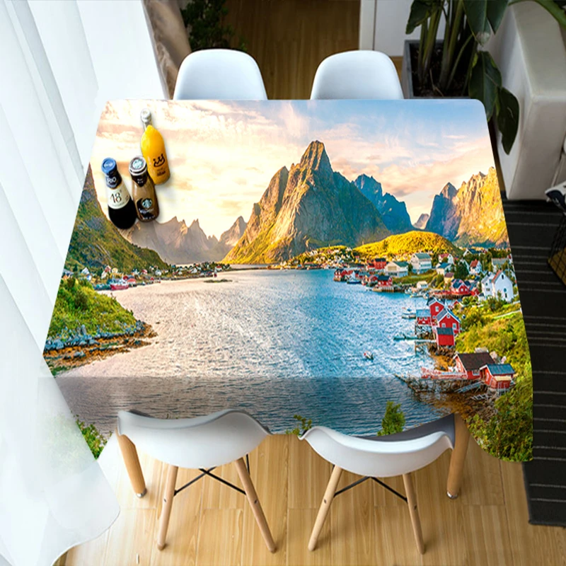 

Pastoral style 3D Round Tablecloth Green Nature Landscape Pattern Washable Polyester Cotton Rectangular Dining Table Cloth Home