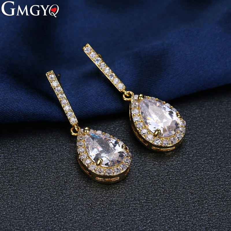 

GMGYQ Elegant Delicate Long Water Droplets Cubic Zirconia Earrings Gifts For Women Geometric Fashion Jewelry Womens Accessories