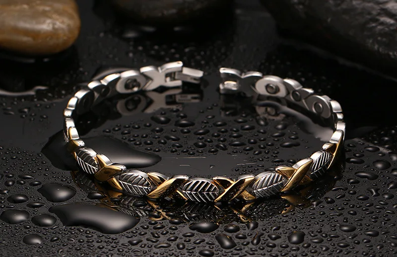SIZZZ Titanium steel magnetic trend exquisite gold color leaf fashion bracelet&ampbangles for women | Украшения и аксессуары
