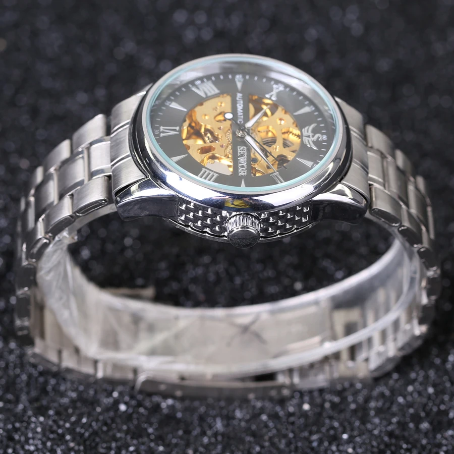 SEWOR автоматические часы фирменные мужские классические из нержавеющей стали