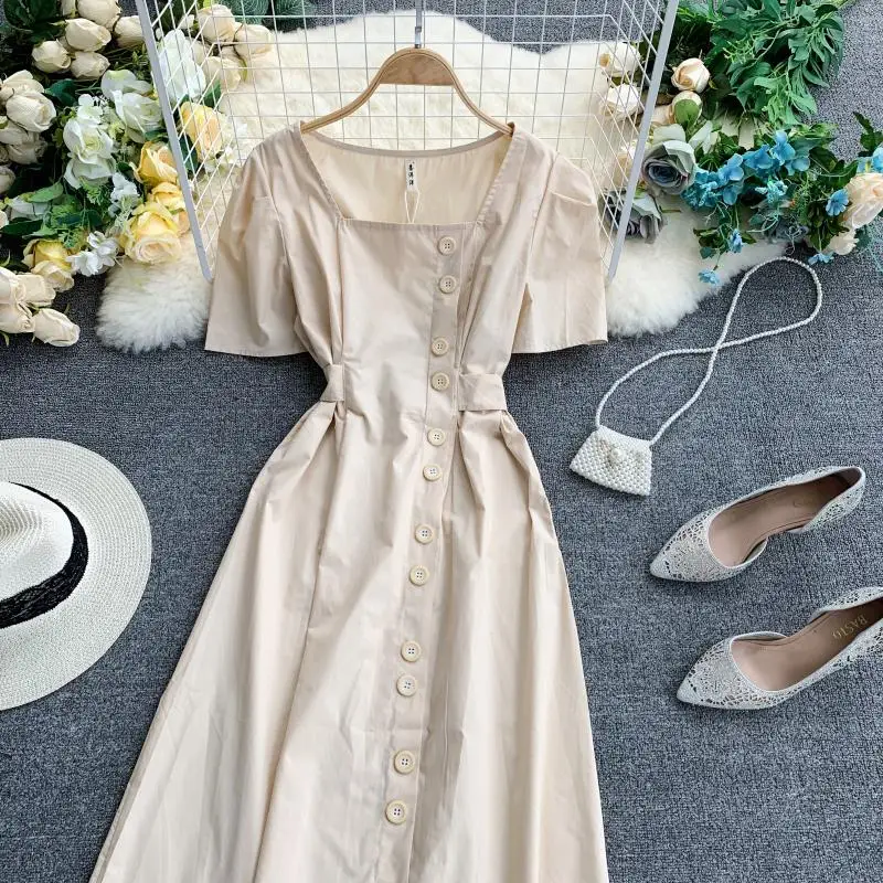 2019 Новое модное женское платье Франция сплошной цвет темперамент квадратный