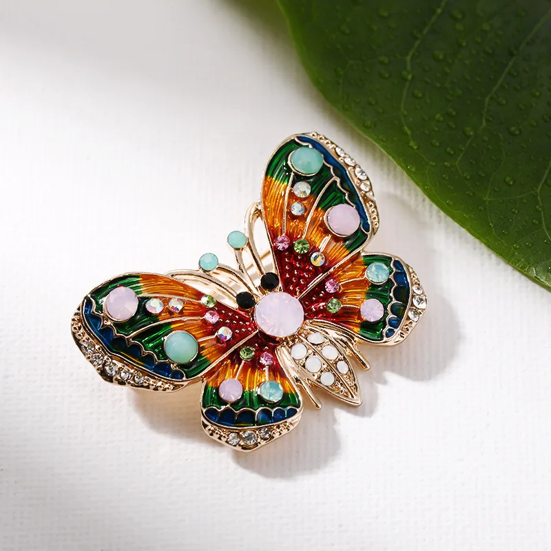 RHao Colorful Enamel pins Butterfly Brooches for Women Coat Dress Corsage brooch Rhinestone Flying Insect Brooch gifts | Украшения и