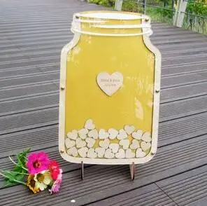 Персонализированная таможня каменщик Jar деревянная рамка Свадебная Гостевая книга baby shower деревянная dropbox - Цвет: pearl gold yellow
