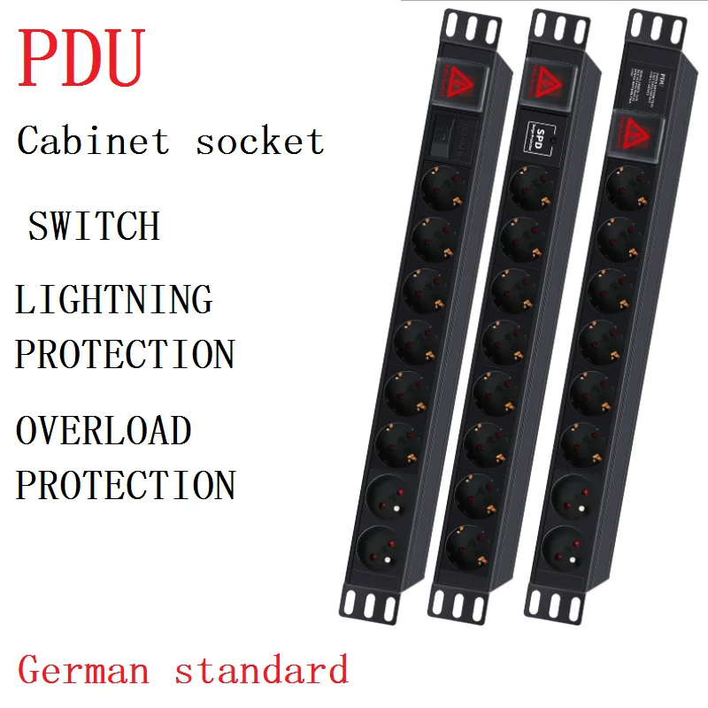 Pdu алюминиевый сплав Молниезащита защита от перегрузки 10A2500W немецкий стандартный разъем