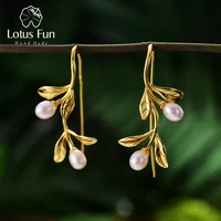 lotus fun real 925 sterling silver natural pearl earrings fine jewelry waterdrops from the olive leaves drop earrings for women