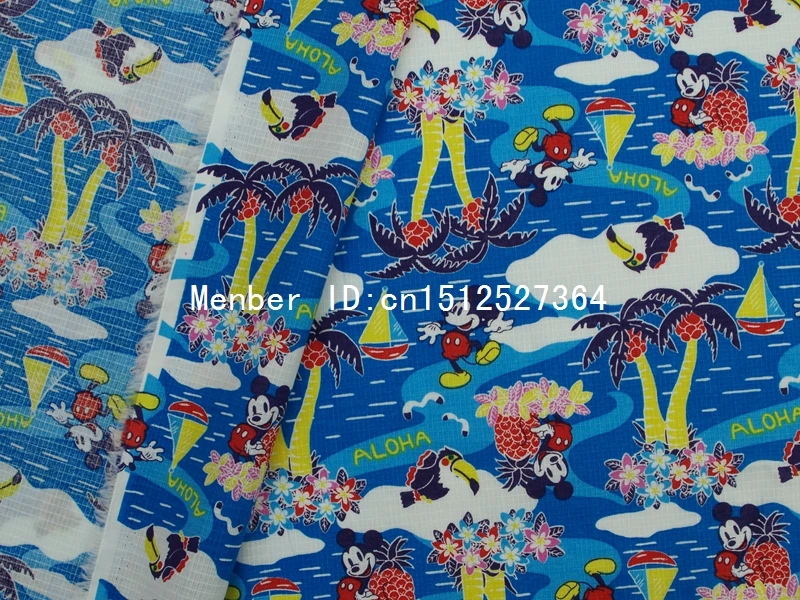 0284 140 см x 50 Ripstop хлопчатобумажная ткань Микки кокосовые пальмы парусный спорт