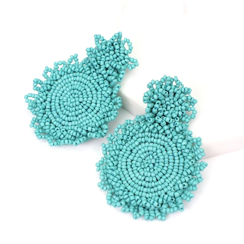 Turquoise Earrings MANILAI, богемные серьги-капли ручной работы с бусинами для женщин, модное ювелирное изделие, висячие серьги, круглый массивный большой кулон из бисера для свадьбы - Окраска металла: Turquoise Earrings