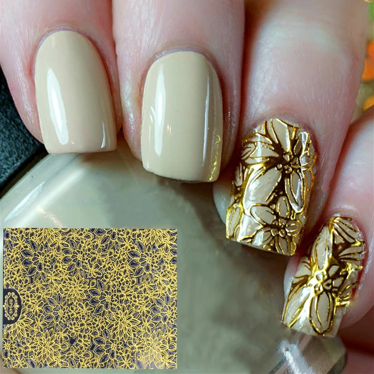 2017 новое поступление 3D наклейки для дизайна ногтей золотые цветы дизайн
