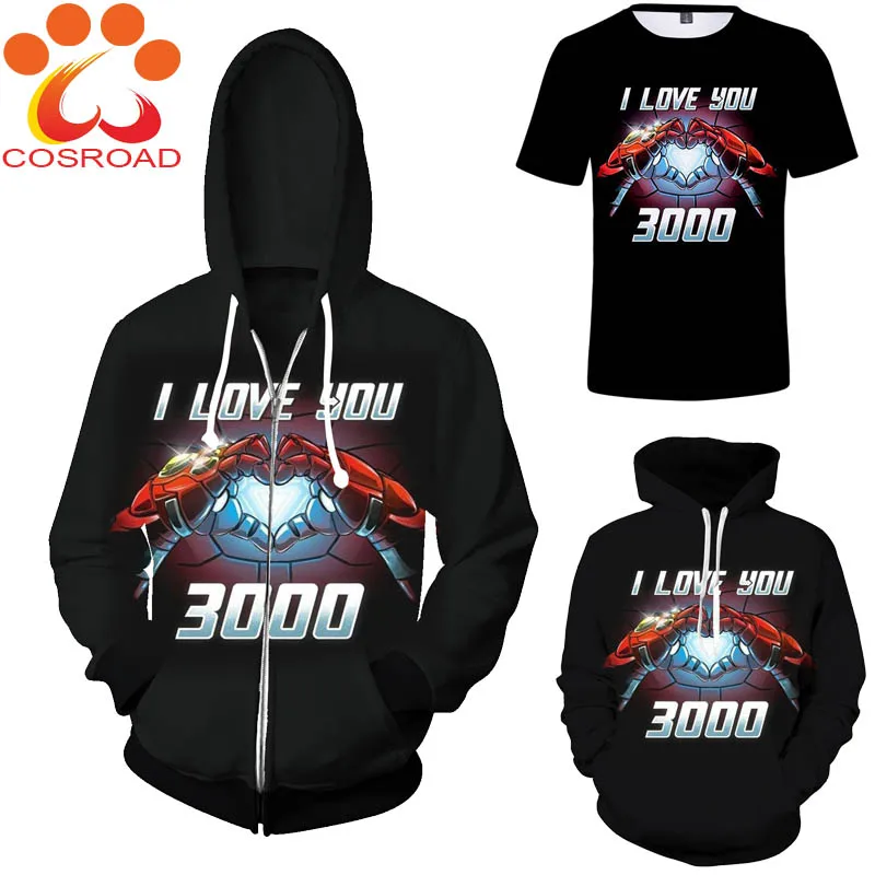 Cosroad Мстители 4 Endgame Железный человек косплей Тони Старк I Love you 3000 толстовка с