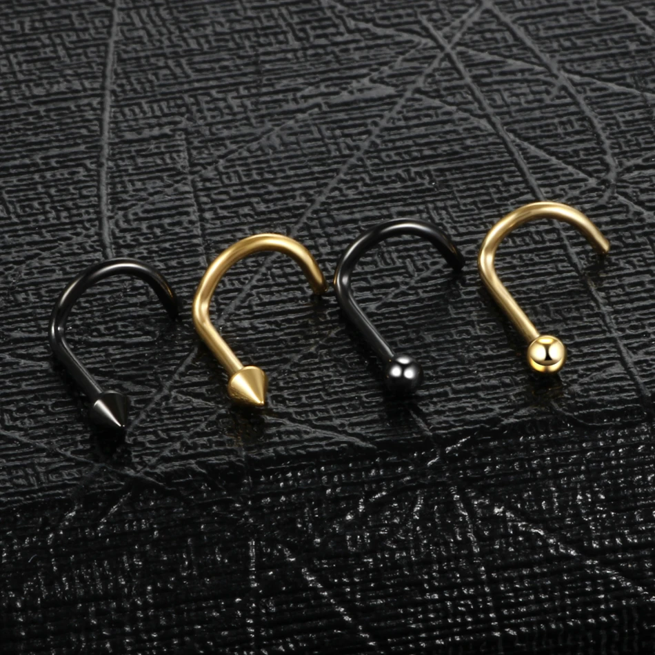 Stainless Steel Gold Nose Stud Set Round Heart Star Moon Black Piercings 2MM 3MM Screw Nostril Piercing Jewelry 20g | Украшения и