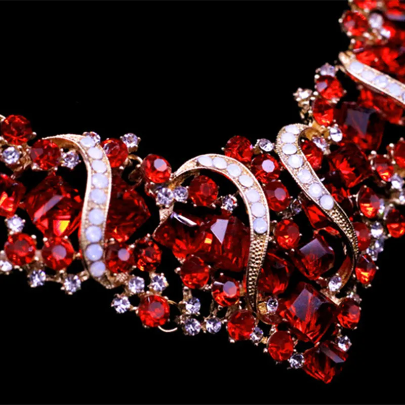 HanCheng New Fashion Luxury Statement Rhinestone Multicolor Cube Crystal Golden Metal Alloy Necklace/Earrings For Women Jewelry | Украшения