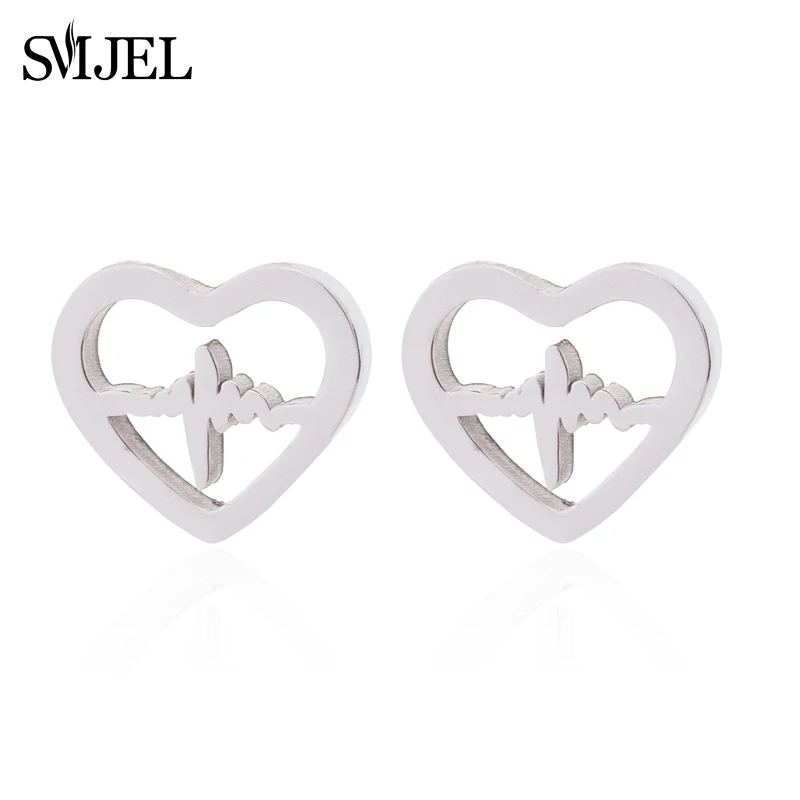 Heart ECG Earring SMJEL браслеты из нержавеющей стали с животными для женщин, повседневные ювелирные изделия, золотой Cz браслет с бабочкой, женский свадебный подарок - Окраска металла: Heart ECG Earring
