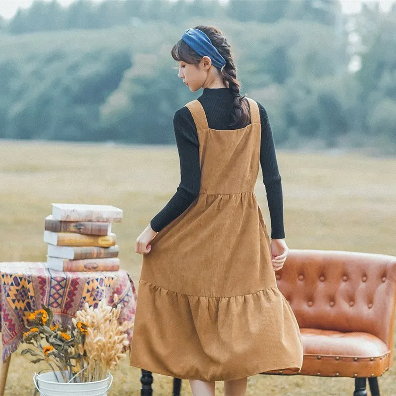 Винтажный сарафан Mori Girl на бретелях спагетти модное осенне зимнее женское