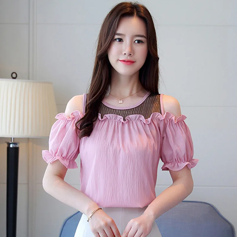 Модные женские блузки 2018 Новая летняя одежда женская шифоновая рубашка кружева