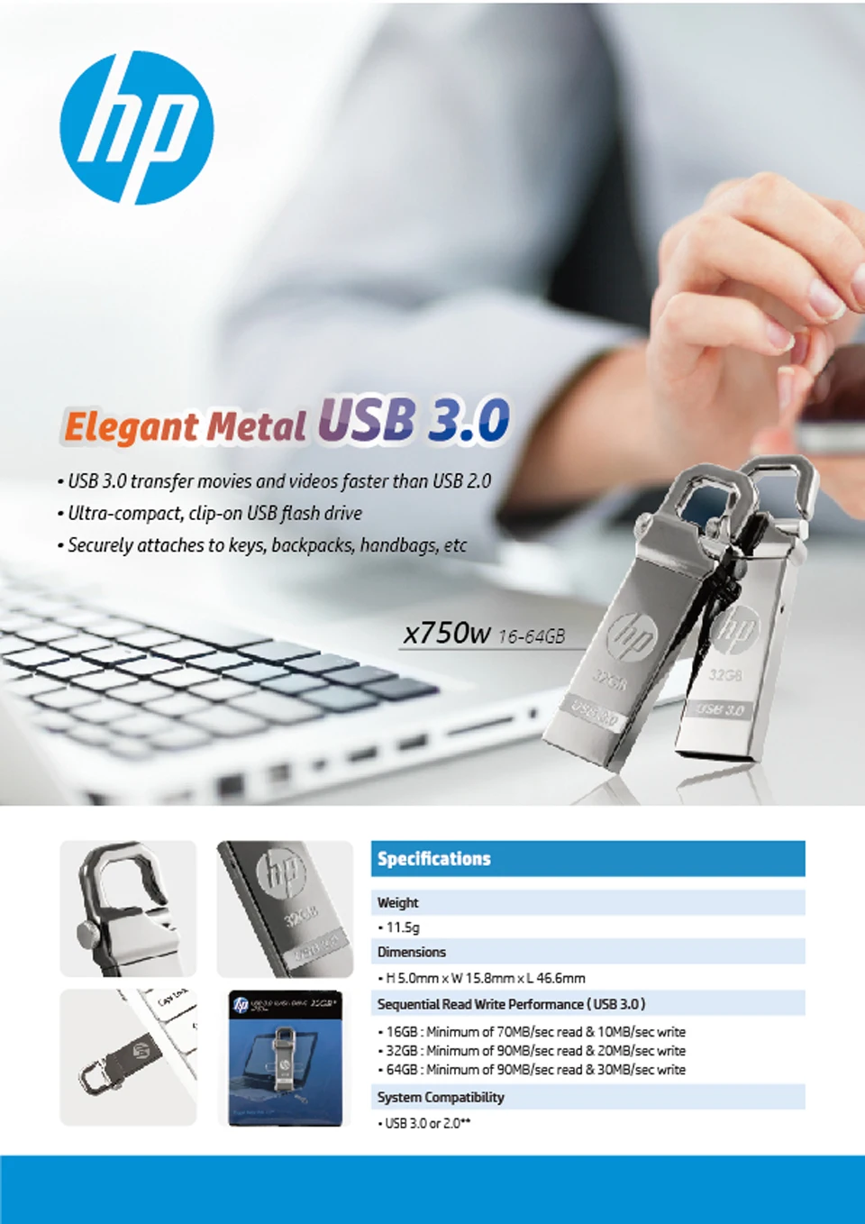 Hp флэш-накопитель 16 Гб флэш-накопитель X750W USB3.0 металлический флеш-cle usb флеш-накопитель на заказ "сделай сам" с возможностью нанесения собственного логотипа памяти Флэш диск на ключ челнока флешки 16 Гб