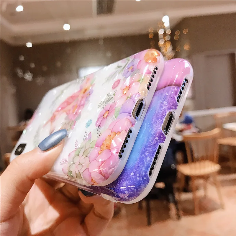Цветной мраморный чехол для iPhone 7 8 Plus, эпоксидный силиконовый чехол с единорогом и блестящей раковиной из мягкого ТПУ для iPhone 6S Plus X XS XR Max