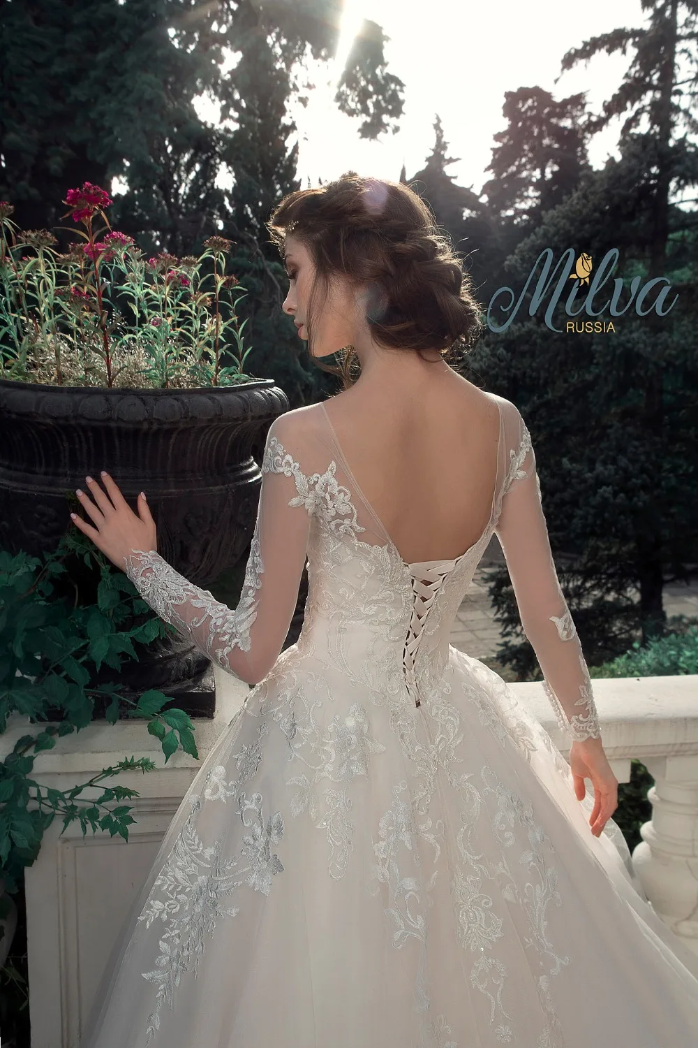 Свадебное платье с круглым вырезом длинным рукавом и шлейфом|bridal gown lace|gown lacetulle