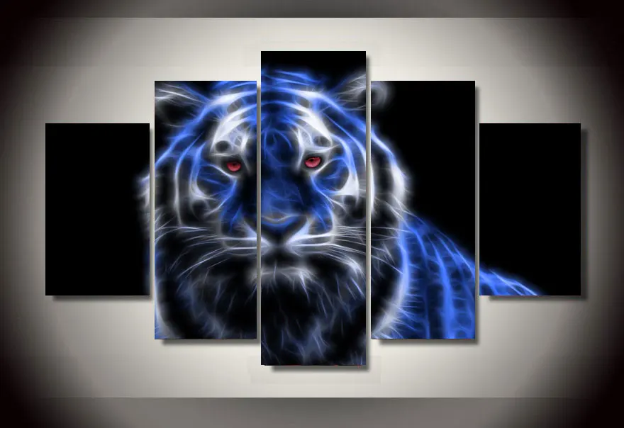 

Unframed Printed Blue Glowing Tiger 5 Pieces Group Painting Room Decor Print Poster Picture On Canvas Wall Decoration