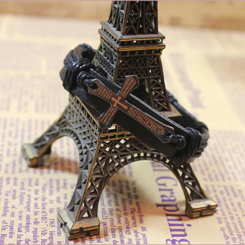 Браслет из натуральной кожи для женщин и мужчин серебряный крест Очаровательная